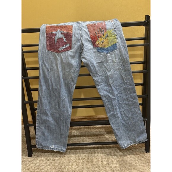 Vintage Miskeen Jeans Mens 36x32 Baggy Y2K Graphic Print Skater Hip Hop Jean - Picture 1 of 15